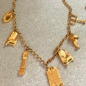 Vintage gold tone chain charm ( clock mirror armchair lamp) statement necklace